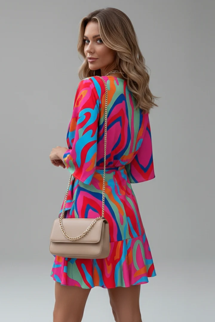 Linnea | Damen Wickel Mini Kleid mit Taillengürtel