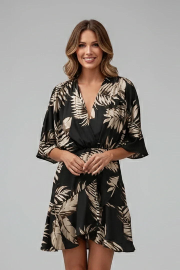 Linnea | Damen Wickel Mini Kleid mit Taillengürtel
