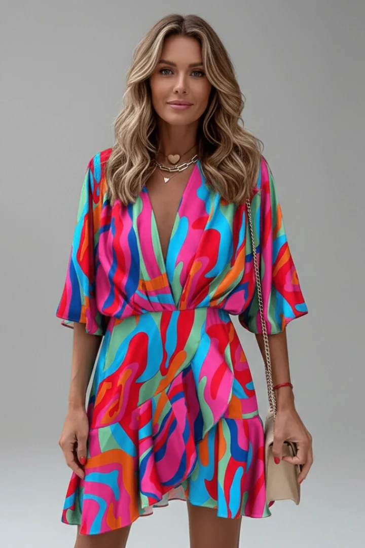 Linnea | Damen Wickel Mini Kleid mit Taillengürtel
