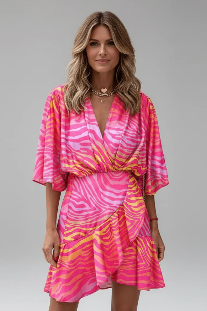 Linnea | Damen Wickel Mini Kleid mit Taillengürtel