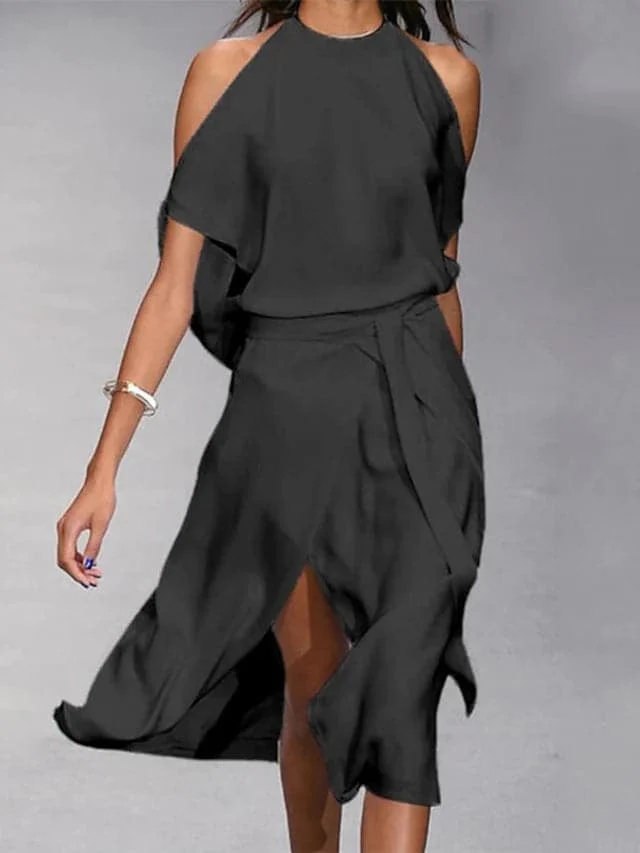 Benedikta | Damen Schulterfreies Midi Kleid