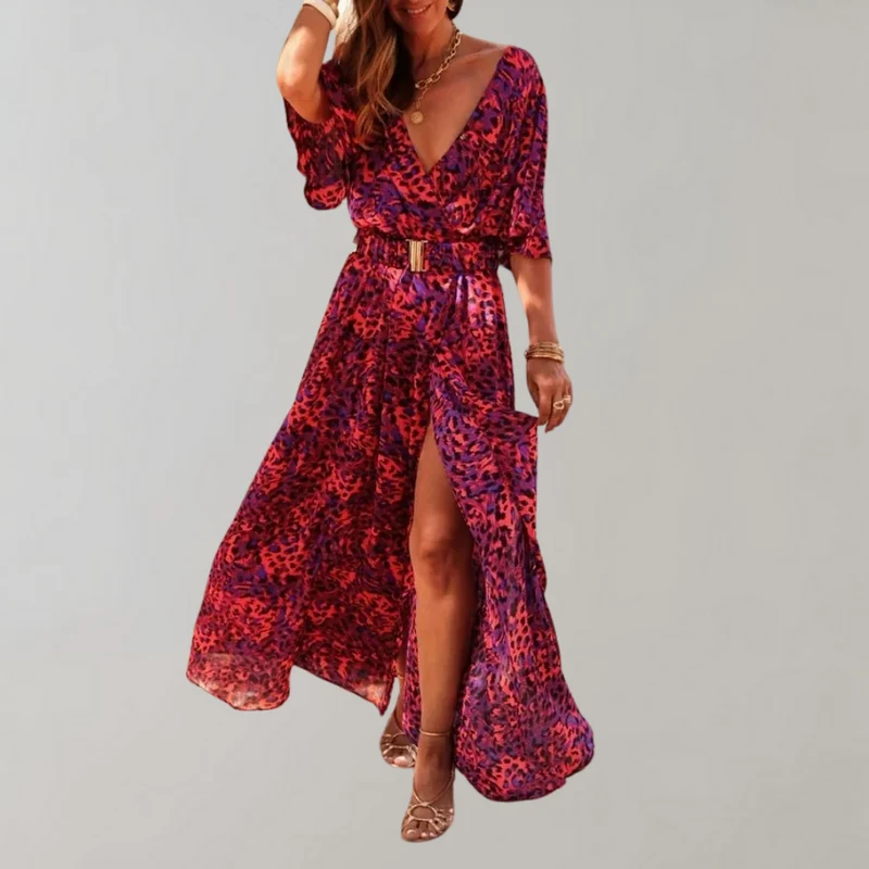 Theodoline | Damen Wickelkleid mit V-Ausschnitt Langarm