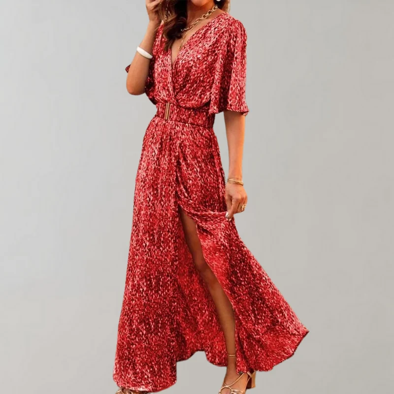 Theodoline | Damen Wickelkleid mit V-Ausschnitt Langarm