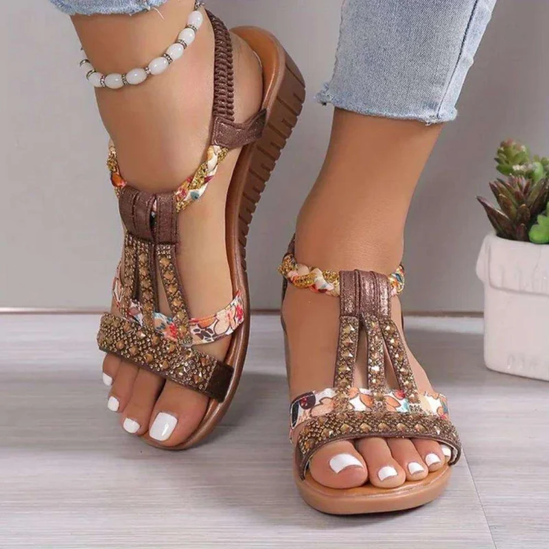 Freya | Damen Riemchen Sandalen mit Blumenmuster