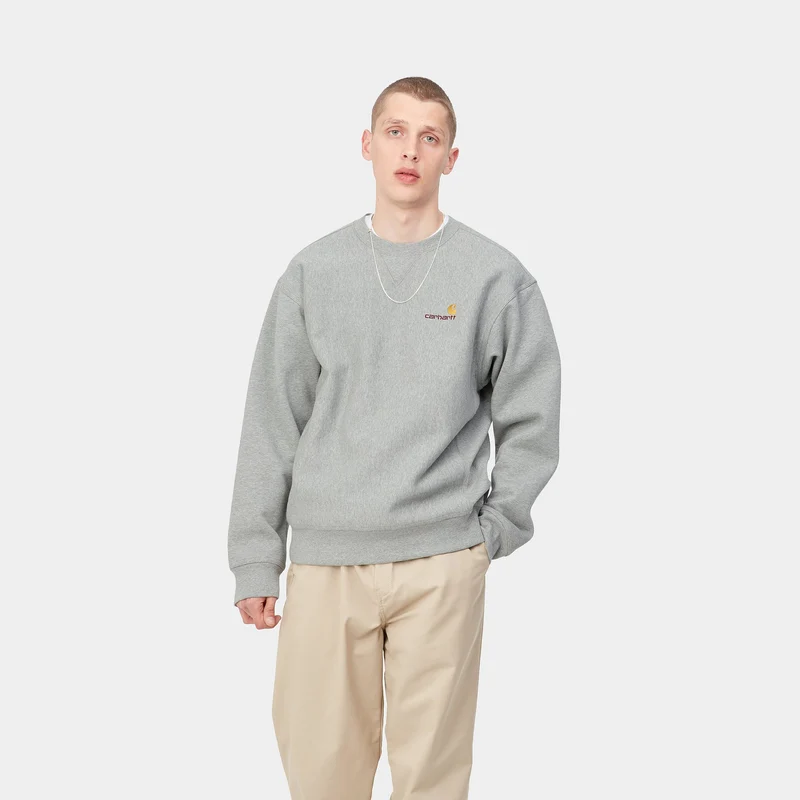 Carhartt WIP Herren American Script Sweat-Top – Grau meliert