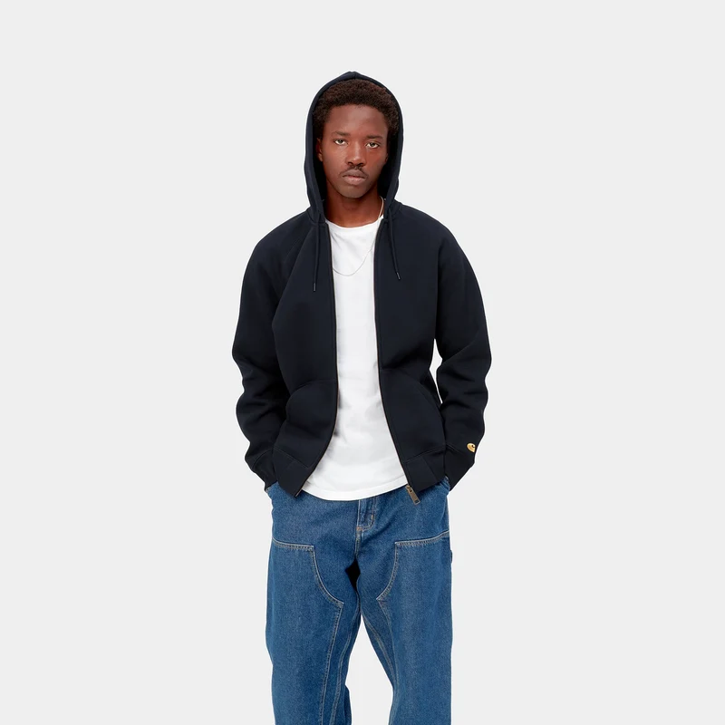 Carhartt WIP Chase-Jacke für Herren mit Kapuze – Dunkelblau/Gold
