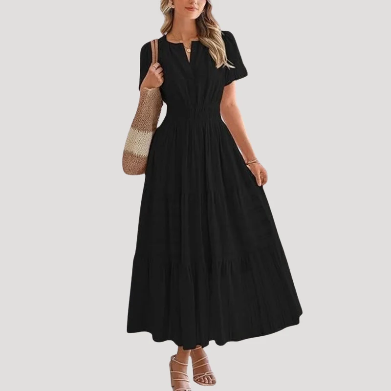 Astoria | Damen Stufenkleid Maxikleid Kurzarm