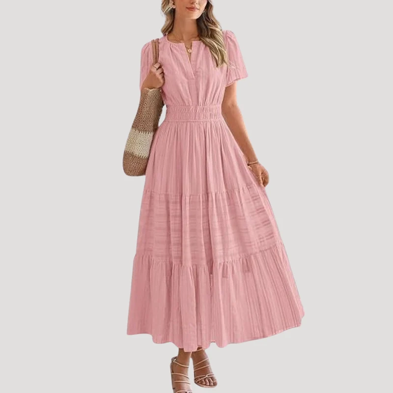 Astoria | Damen Stufenkleid Maxikleid Kurzarm