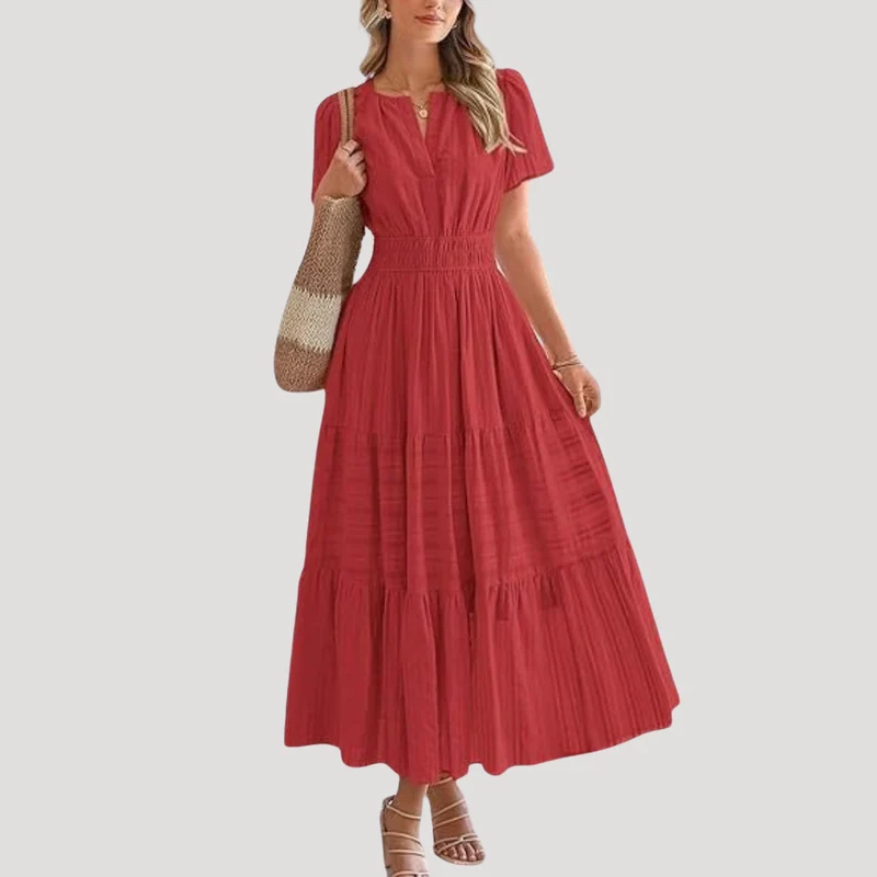 Astoria | Damen Stufenkleid Maxikleid Kurzarm