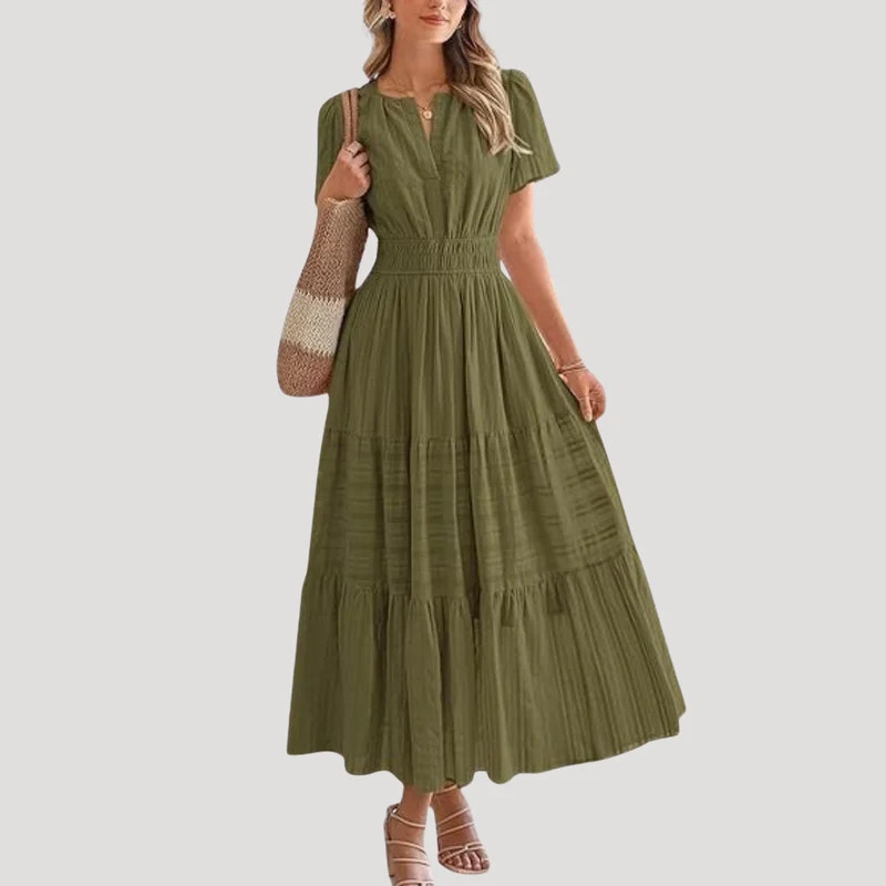 Astoria | Damen Stufenkleid Maxikleid Kurzarm