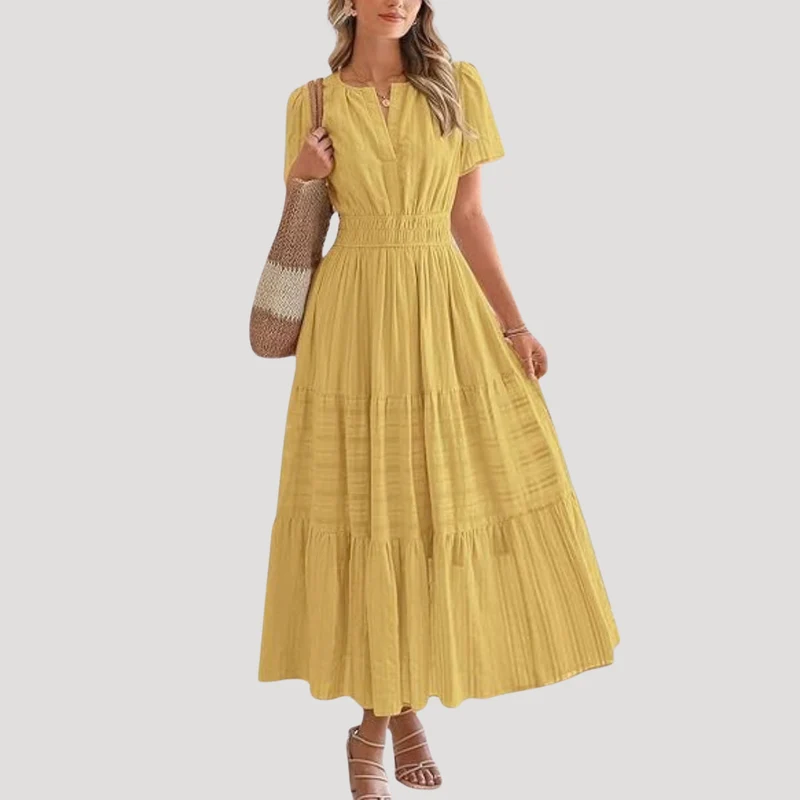 Astoria | Damen Stufenkleid Maxikleid Kurzarm