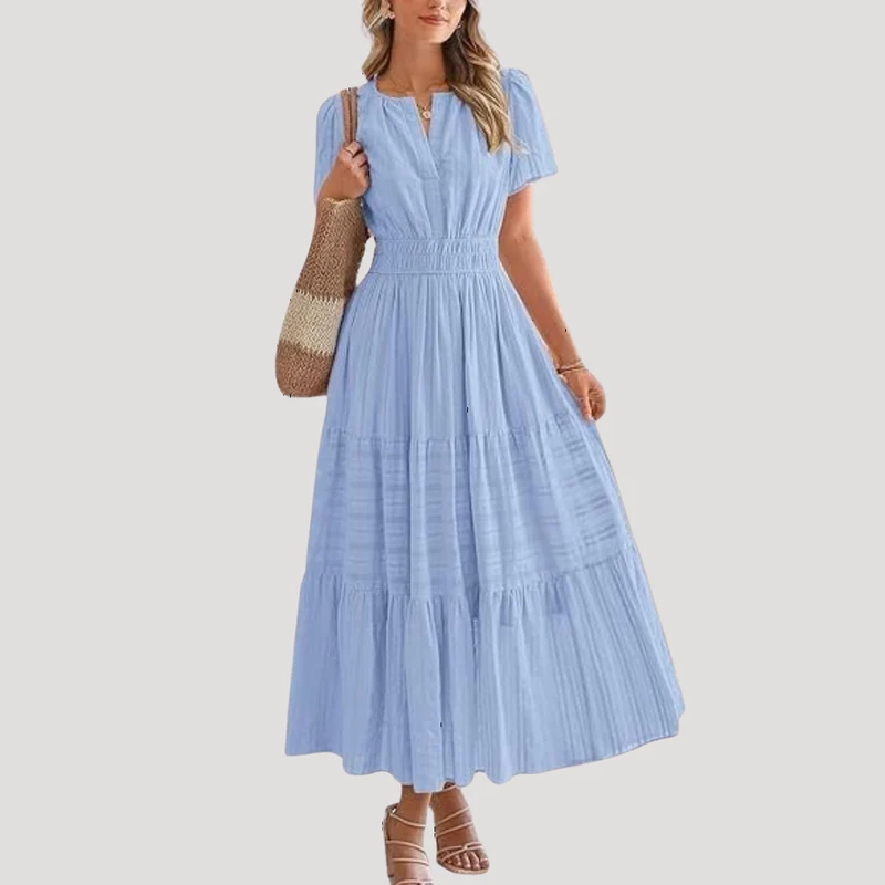 Astoria | Damen Stufenkleid Maxikleid Kurzarm