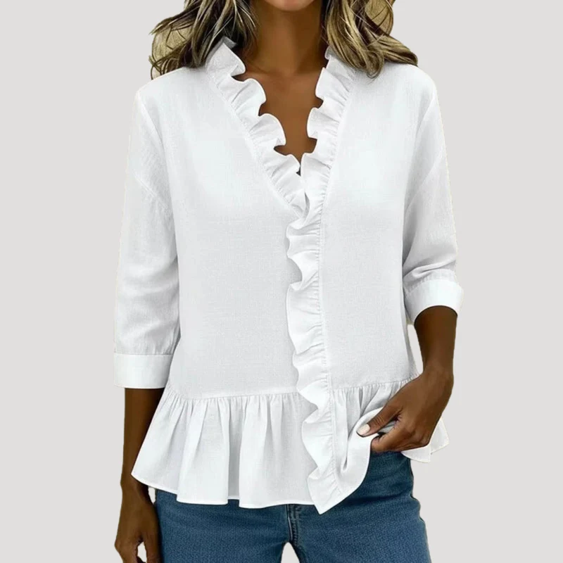 Malena | Damen Rüschen Langarm Bluse
