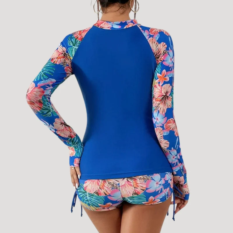 Lysandra | Damen Langarm Blumen Badeanzug Set
