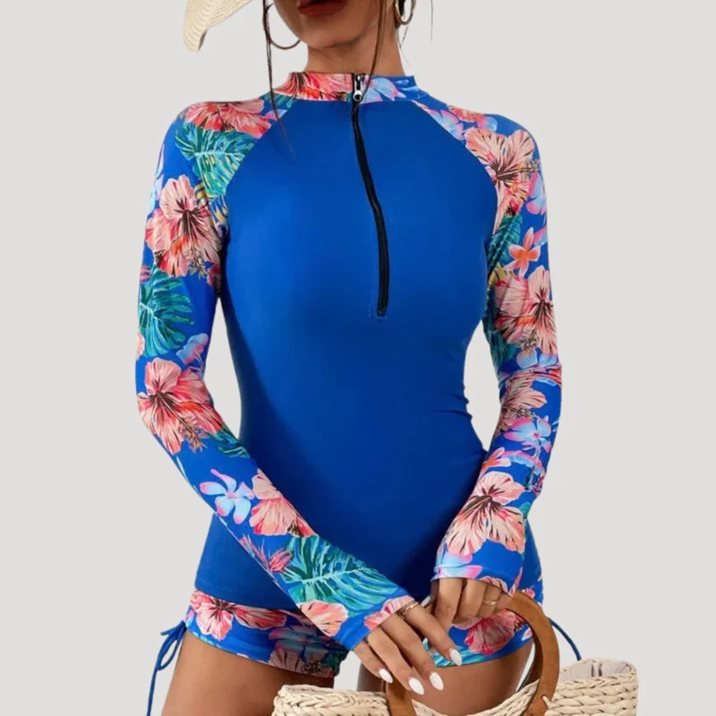 Lysandra | Damen Langarm Blumen Badeanzug Set