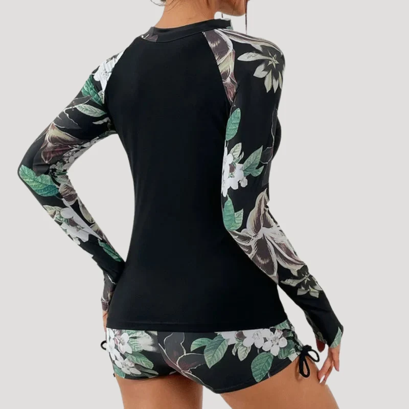 Lysandra | Damen Langarm Blumen Badeanzug Set