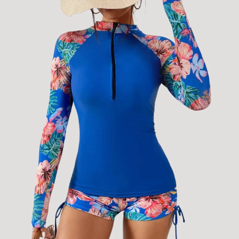 Lysandra | Damen Langarm Blumen Badeanzug Set