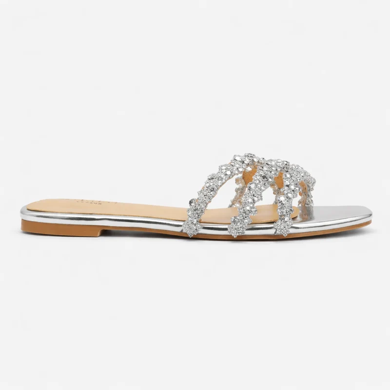 Cosima | Damen Strass Sandalen Flache Sommerschuhe