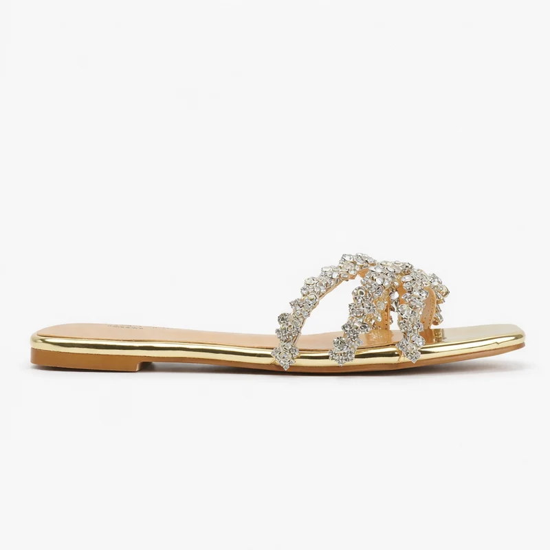 Cosima | Damen Strass Sandalen Flache Sommerschuhe