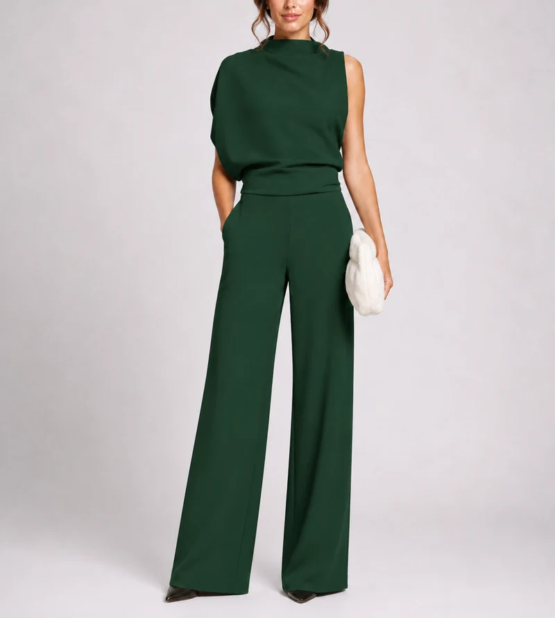 Josefine | Damen Ärmellos Mock Neck Weites Bein Jumpsuit