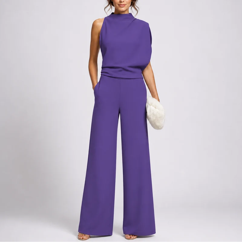 Josefine | Damen Ärmellos Mock Neck Weites Bein Jumpsuit