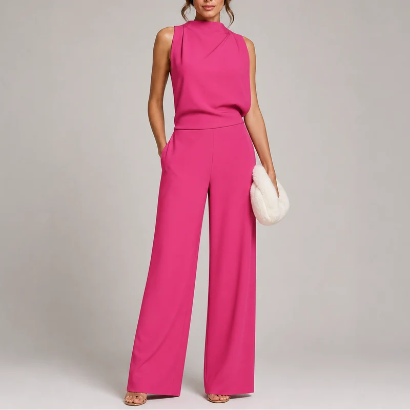 Josefine | Damen Ärmellos Mock Neck Weites Bein Jumpsuit