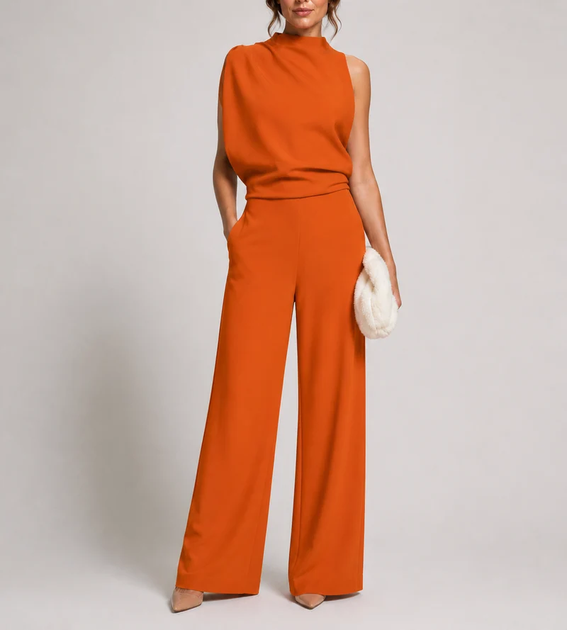 Josefine | Damen Ärmellos Mock Neck Weites Bein Jumpsuit