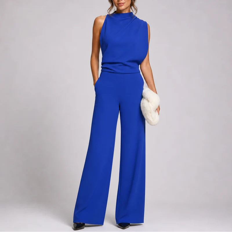 Josefine | Damen Ärmellos Mock Neck Weites Bein Jumpsuit