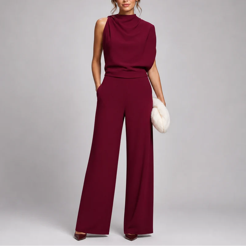 Josefine | Damen Ärmellos Mock Neck Weites Bein Jumpsuit