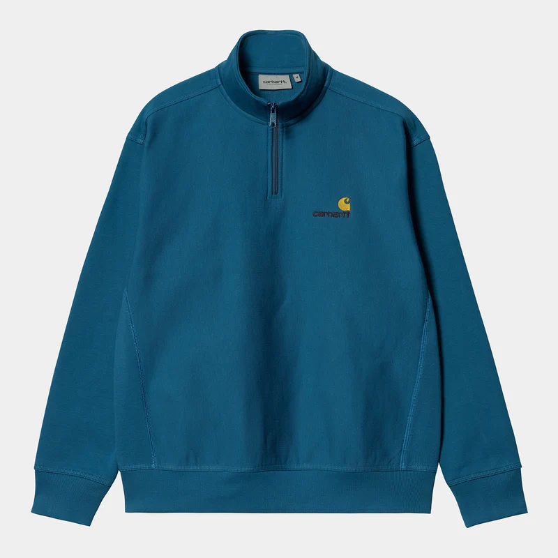 Carhartt WIP Herren Halb-Zip-Reißverschluss American Script Sweatshirt - Amalfi