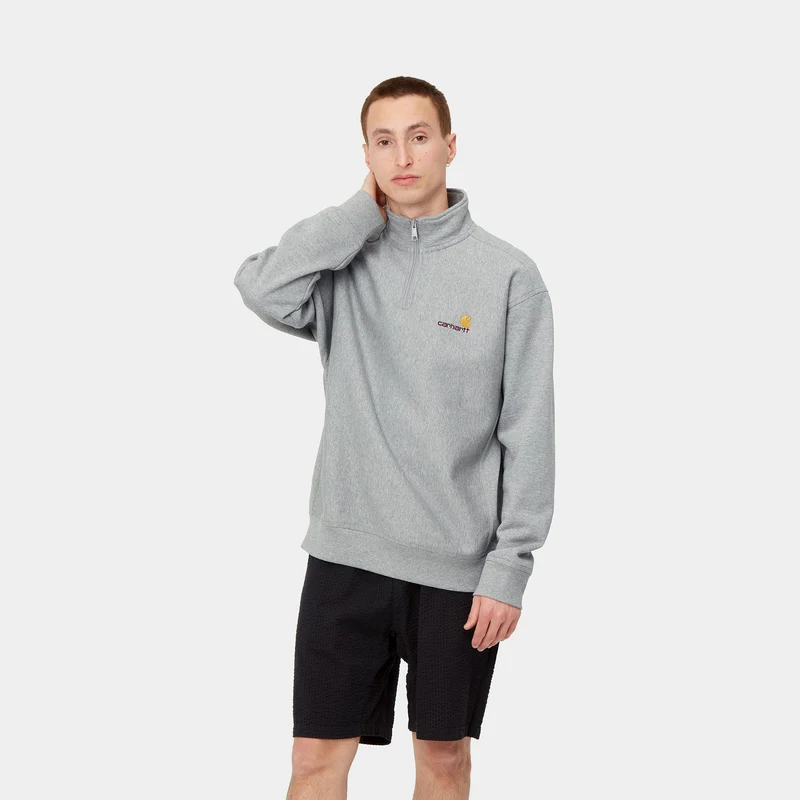 Carhartt WIP Herren Halb-Zip-Reißverschluss American Script Sweat-Top – Grau meliert
