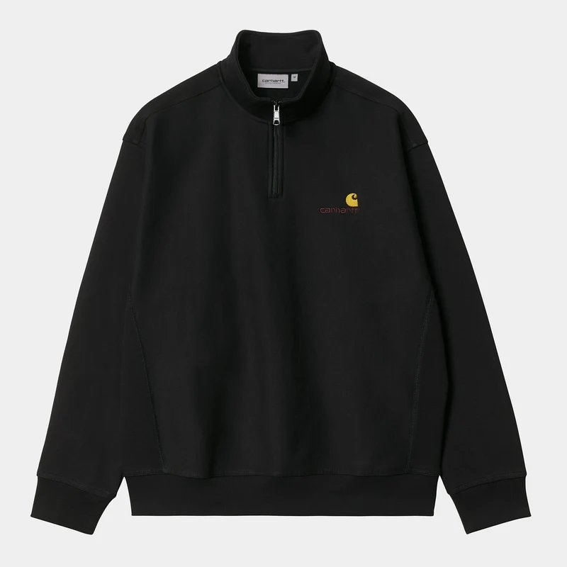 Carhartt WIP Herren Halb-Zip-Reißverschluss American Script Sweat-Top – Schwarz