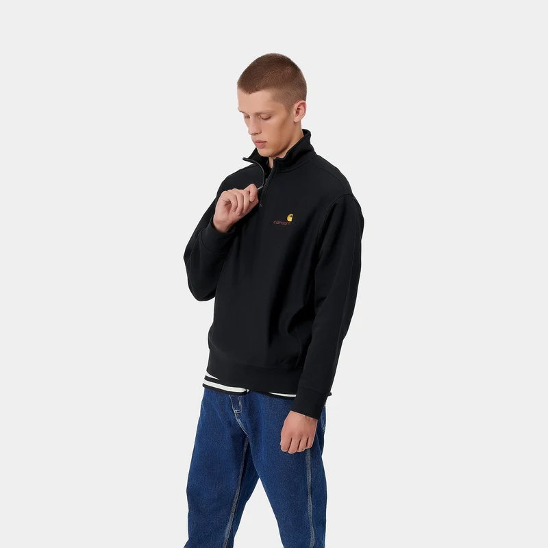 Carhartt WIP Herren Halb-Zip-Reißverschluss American Script Sweat-Top – Schwarz