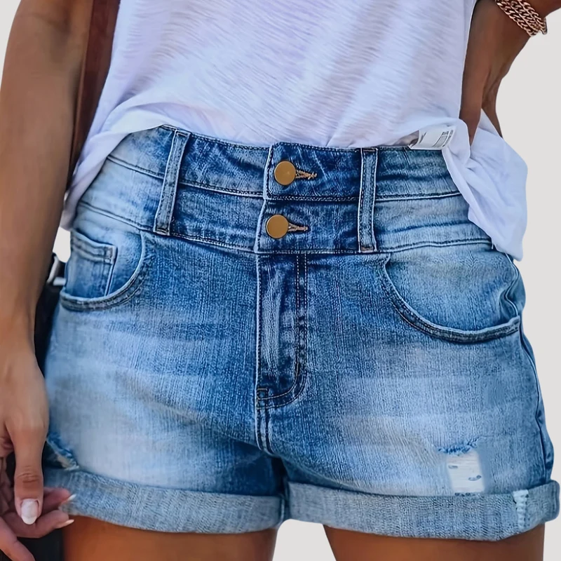 Rafaela | Damen High-Waist Shorts mit Knopfverschluss