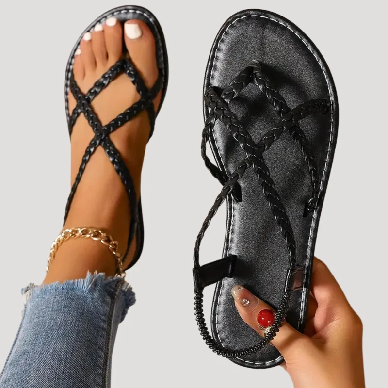 Benedikta | Damen Geflochtene Flache Riemchensandalen