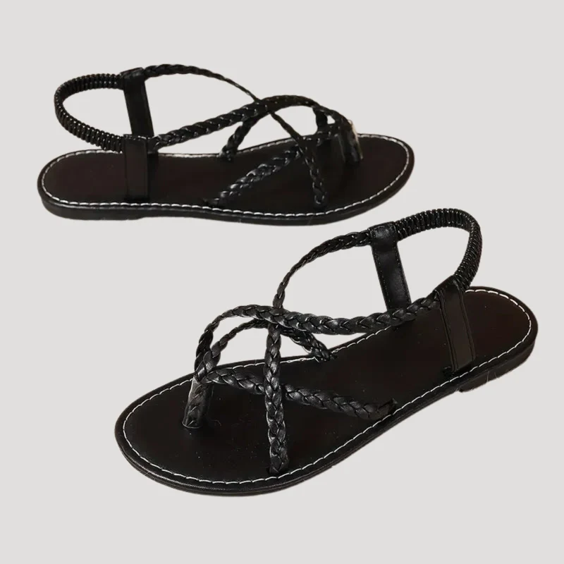 Benedikta | Damen Geflochtene Flache Riemchensandalen
