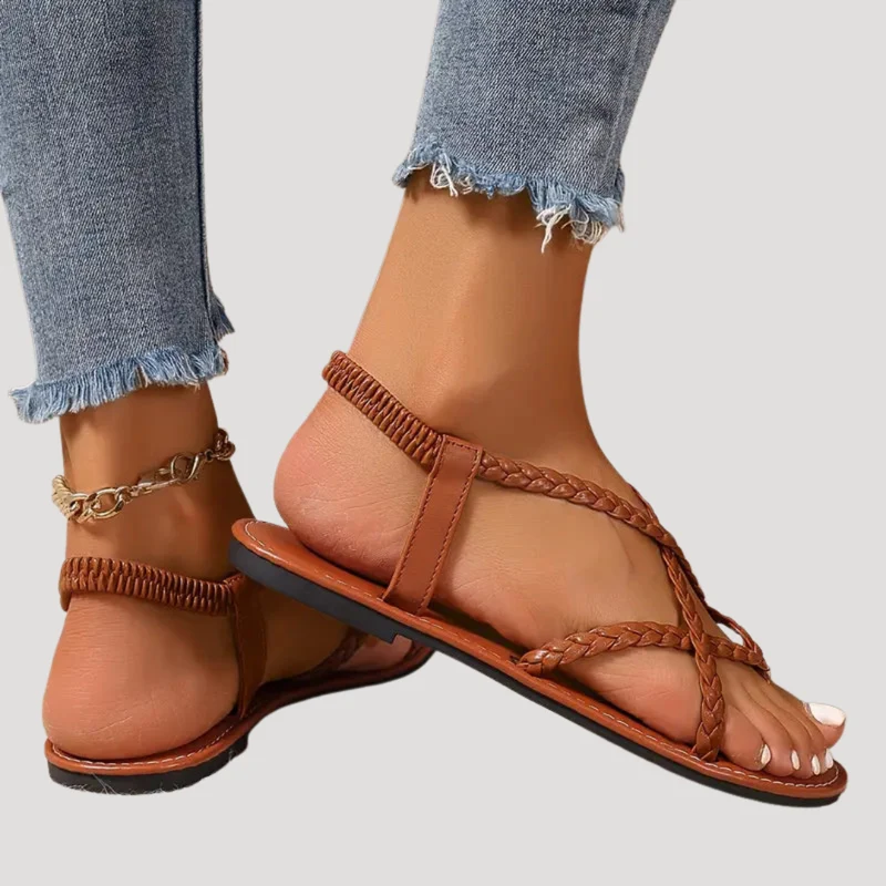 Benedikta | Damen Geflochtene Flache Riemchensandalen