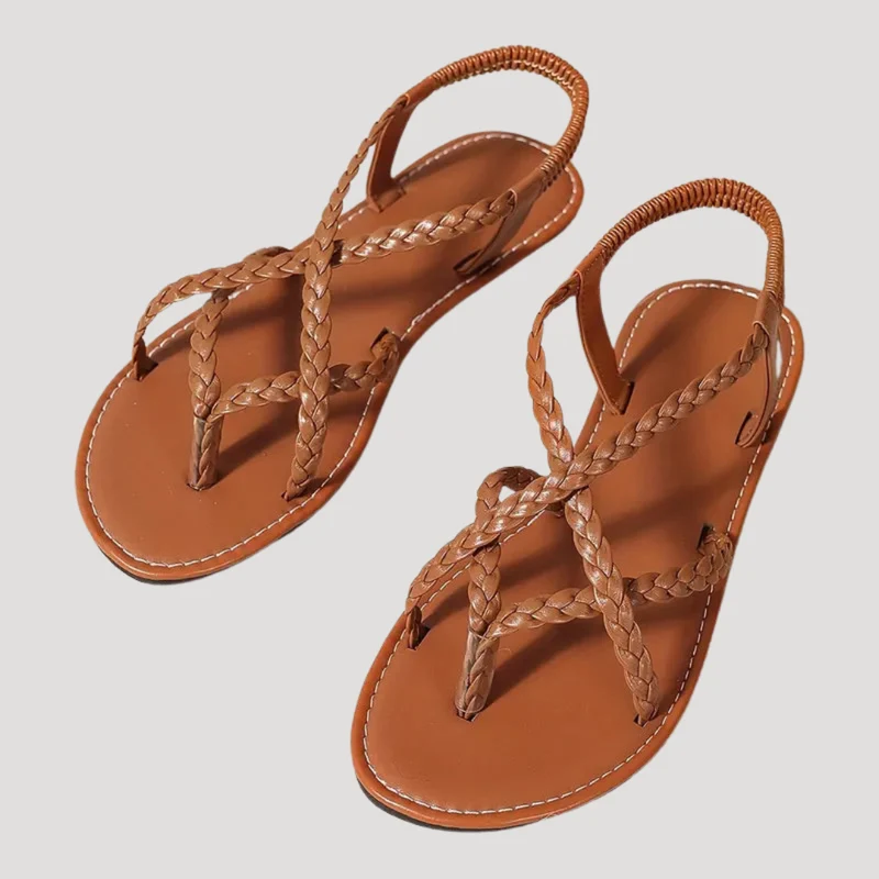 Benedikta | Damen Geflochtene Flache Riemchensandalen