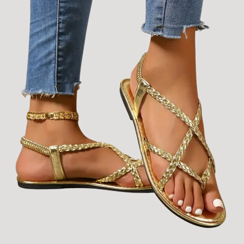 Benedikta | Damen Geflochtene Flache Riemchensandalen
