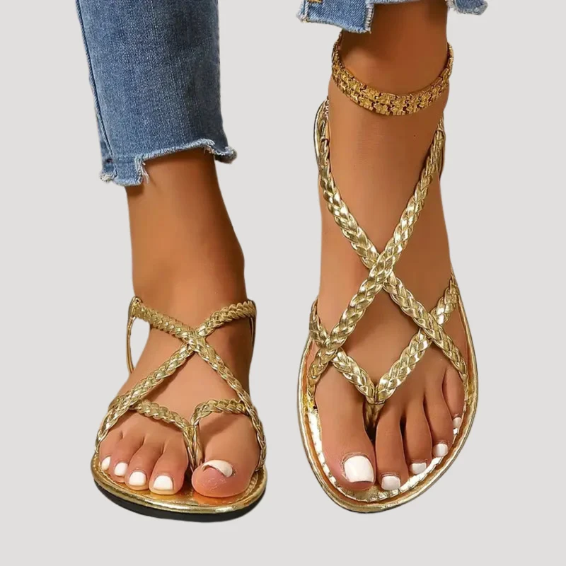 Benedikta | Damen Geflochtene Flache Riemchensandalen