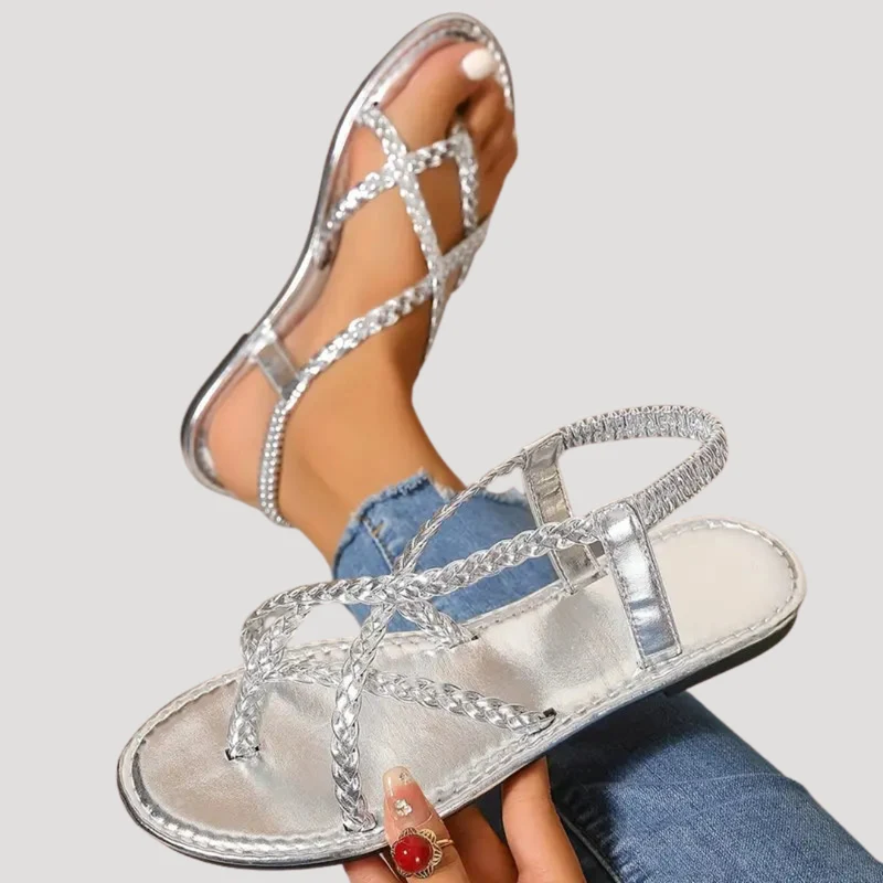 Benedikta | Damen Geflochtene Flache Riemchensandalen