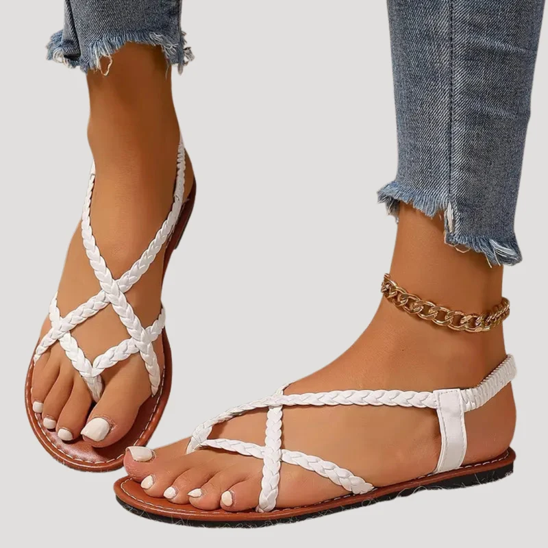 Benedikta | Damen Geflochtene Flache Riemchensandalen