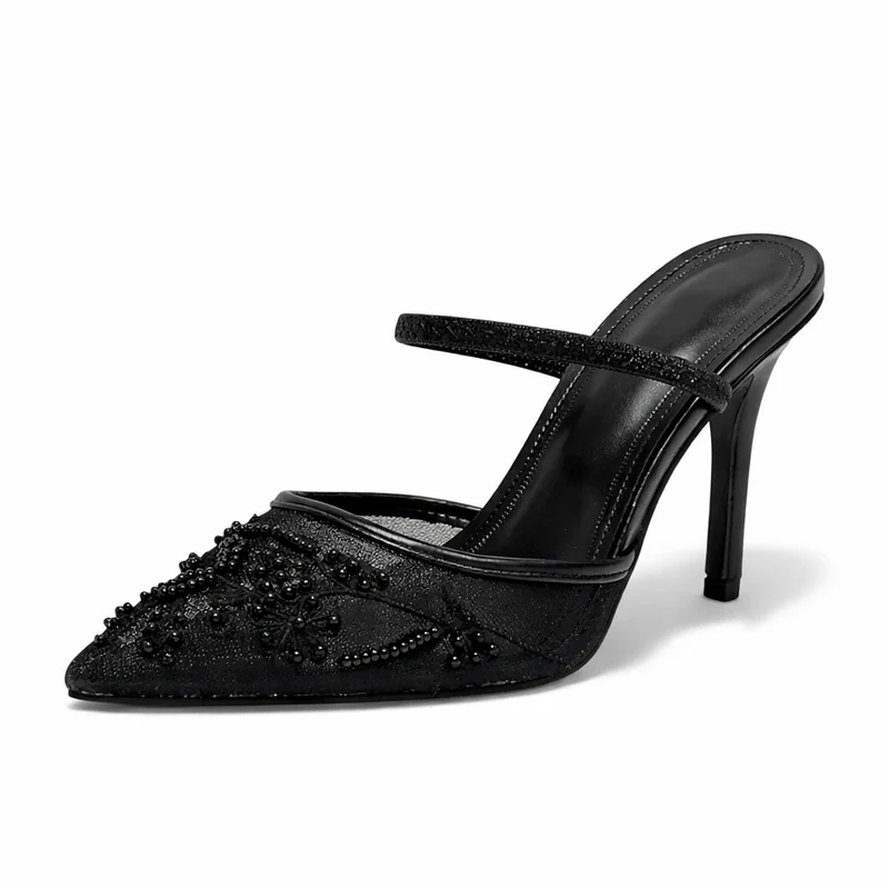Leandra | Damen Bestickte Slingback Pumps mit spitzer Zehenpartie