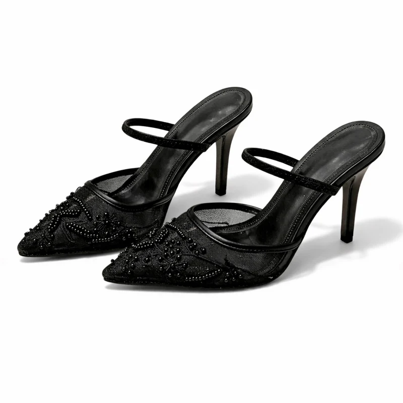 Leandra | Damen Bestickte Slingback Pumps mit spitzer Zehenpartie