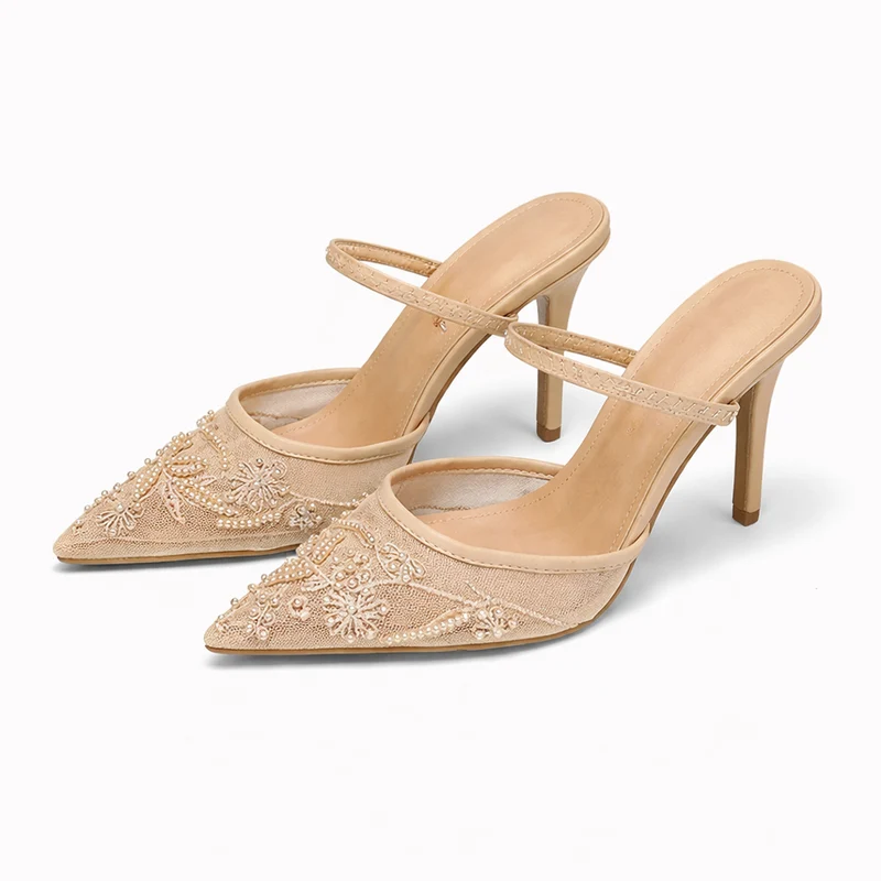 Leandra | Damen Bestickte Slingback Pumps mit spitzer Zehenpartie