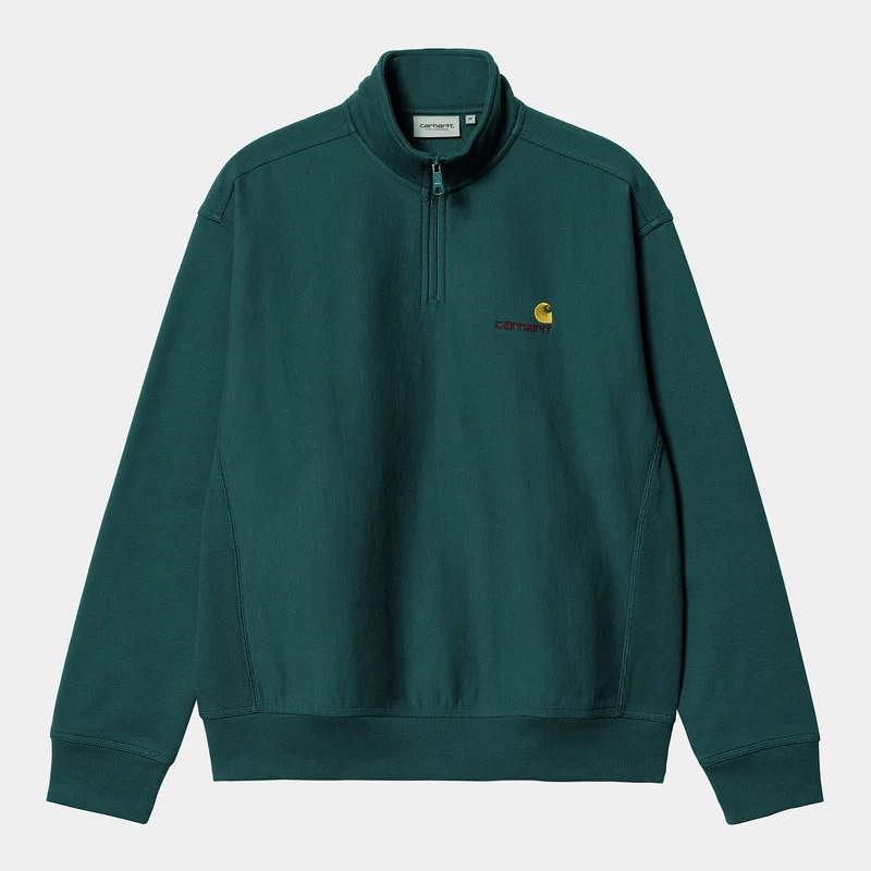 Carhartt WIP Herren Halb-Zip-Reißverschluss American Script Sweatshirt – Botanisches Grün