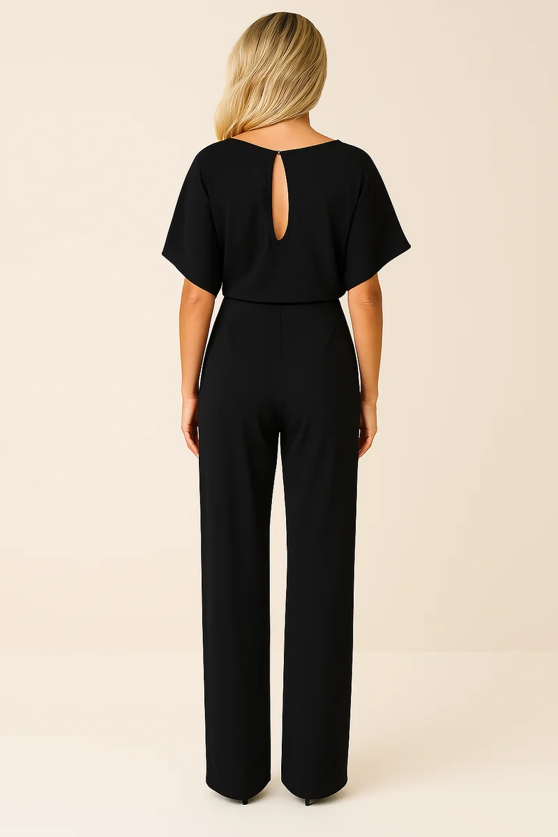 Frieda | Damen Kurzarm Jumpsuit Weites Bein