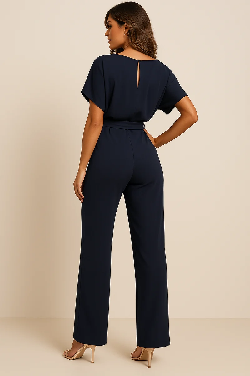 Frieda | Damen Kurzarm Jumpsuit Weites Bein