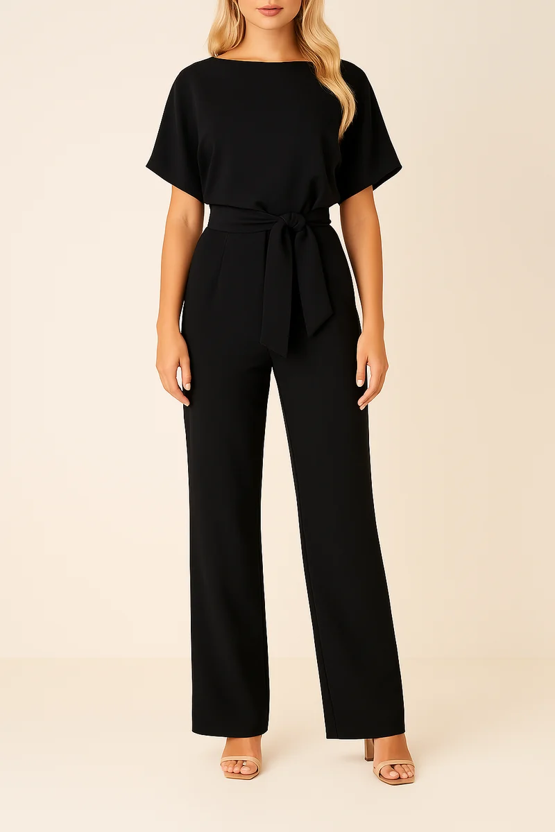Frieda | Damen Kurzarm Jumpsuit Weites Bein