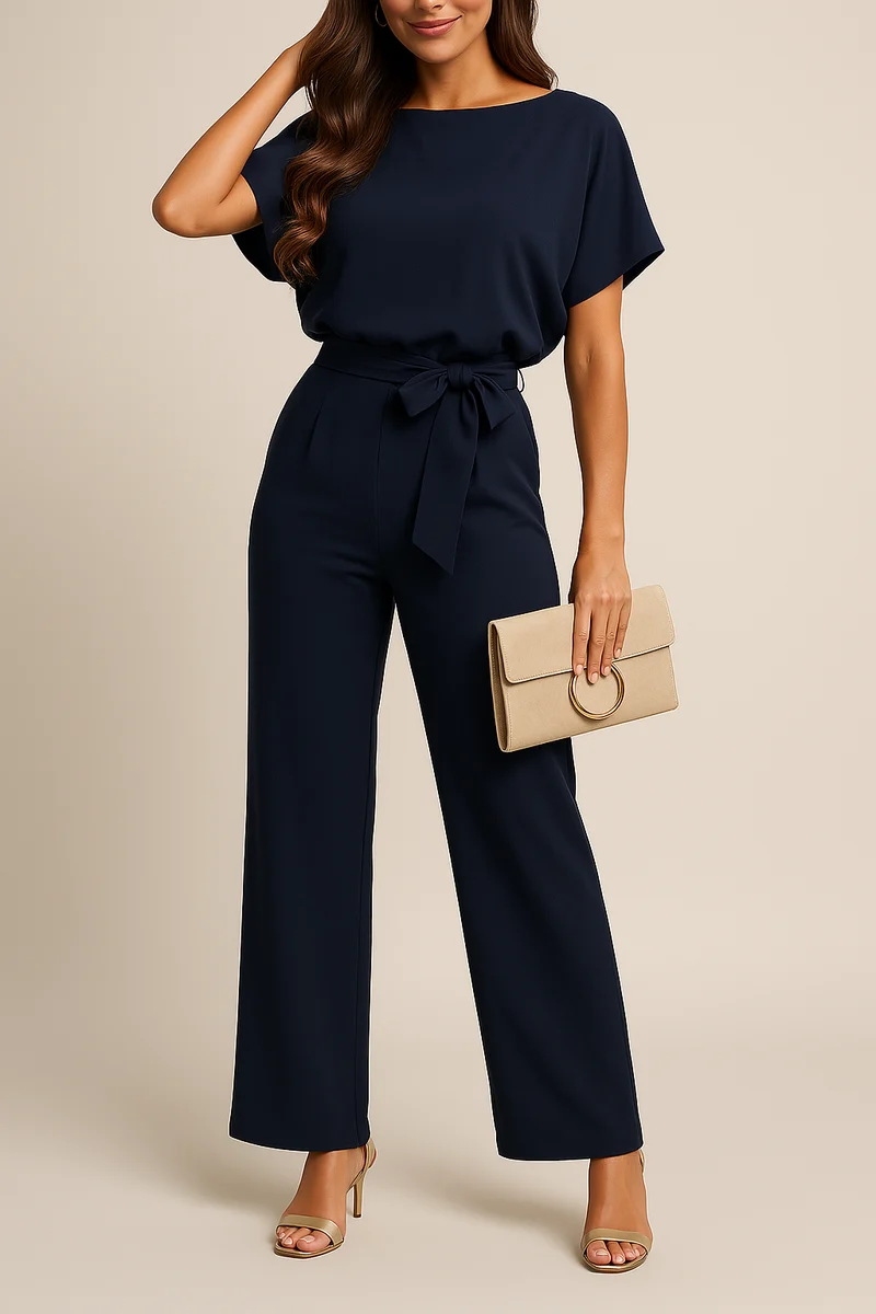 Frieda | Damen Kurzarm Jumpsuit Weites Bein